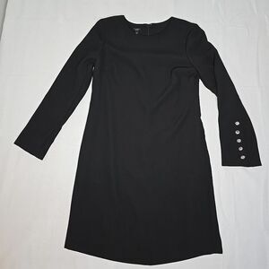 Talbots Size 6 Black Shift Dress‎ Crepe Long Sleeve Crystal Jeweled Buttons Cuff